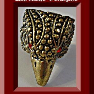 Antique Bronze In Color Eagle Bird Hawk Ring With Red Rhinestone Eyes Size 6